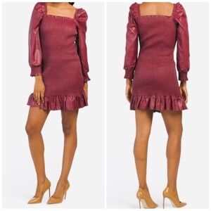 7 FOR ALL MANKIND Faux Leather Puffed Sleeves Smocked Mini Dress L NWT Holidays